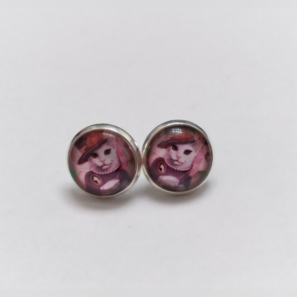 🌟3/$15 Silver and Pink Victorian Cat Earrings